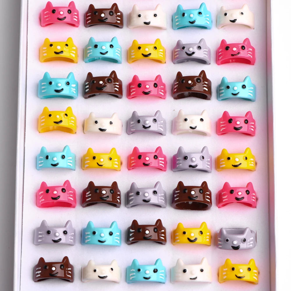 10/20/30/50Pcs/Lot Fashion Lovely Colorful Bear Frogs Resin Rings Girl Cute Funny Animal Finger Jewelry Party Gifts Mixed Style