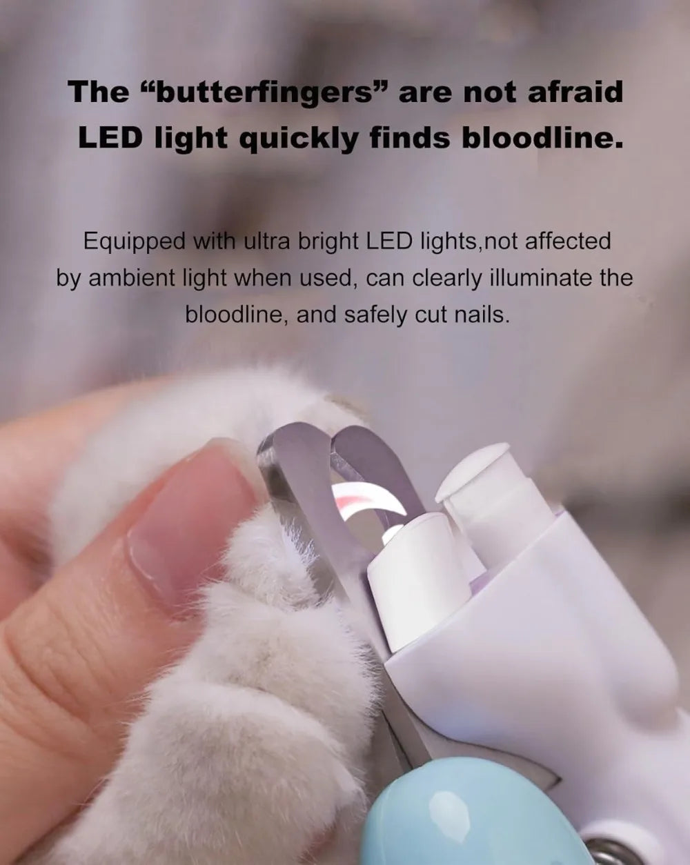 Pet Nail Clippers with Light, Illuminates Bloodline, Safety Trimmer for Dogs Cats Rabbits, Sharp Stainless Steel, No Splitting, Blue