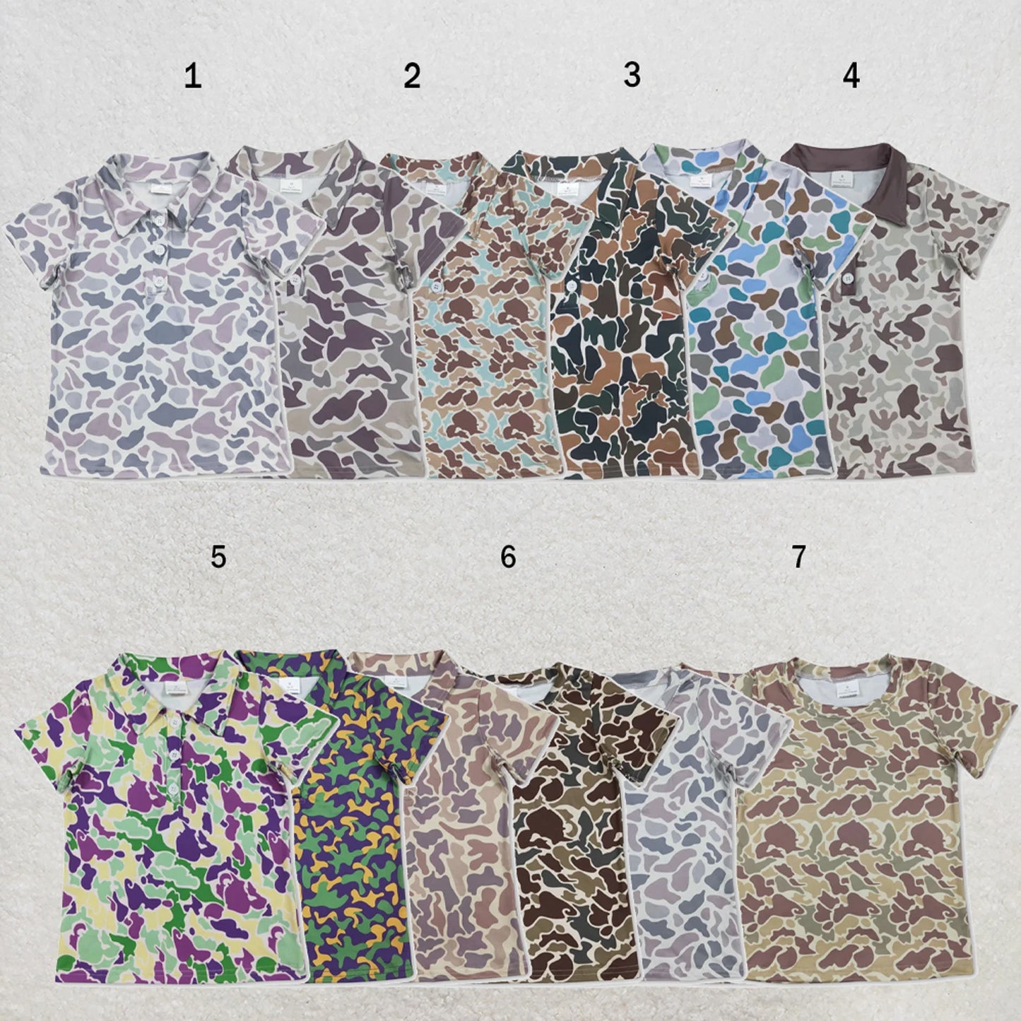Kids Camo Print Short Sleeve Polo Shirts Soft Stretch Casual Toddler Boys Girls Lapel Tee Summer Children Camouflage Top