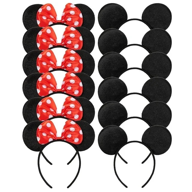 CHuangQi 12pcs Mouse Ears Headband with Bow, Mickey Minnie Ears Headwear for Boy / Girl Birthday Party, Great Party Favors