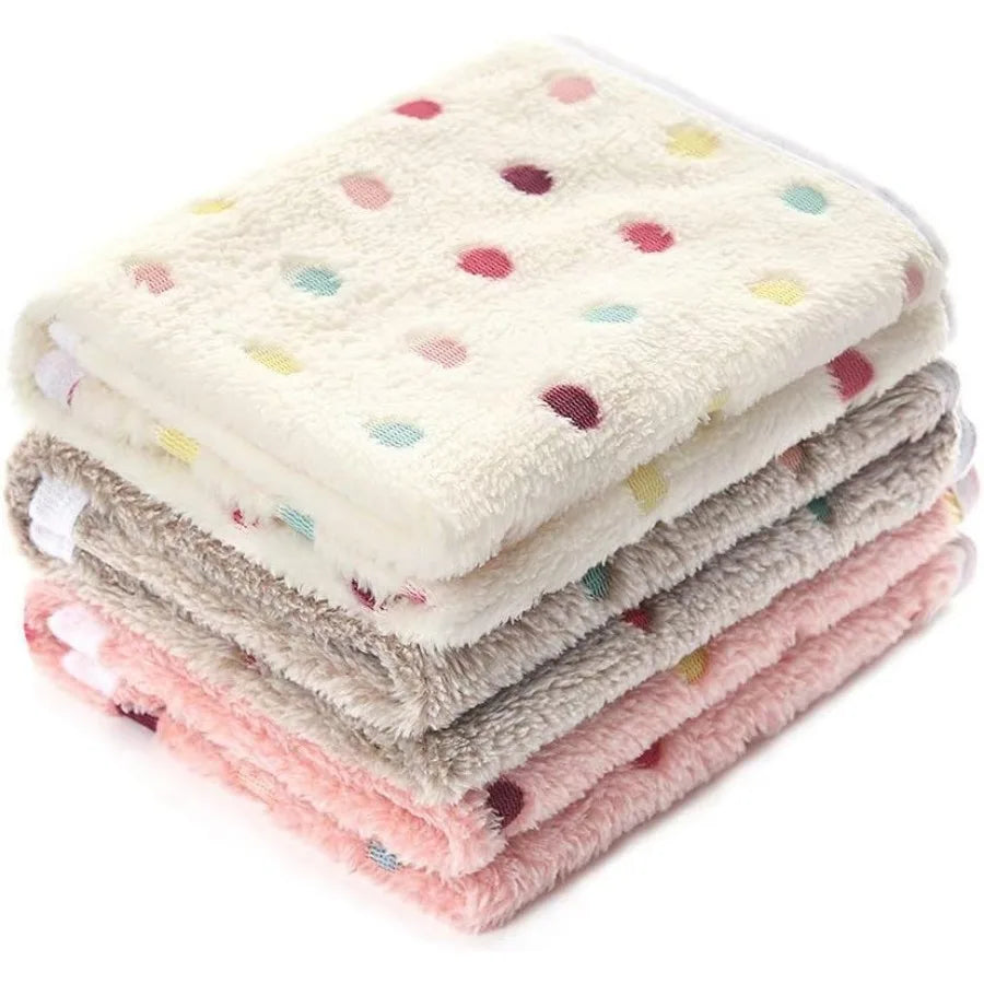 1 Pack 3 Blankets Super Soft Cute Dot Pattern Pet Blanket Flannel Throw for Dog Puppy Cat Beige Brown Pink Small Ideal for Cozy
